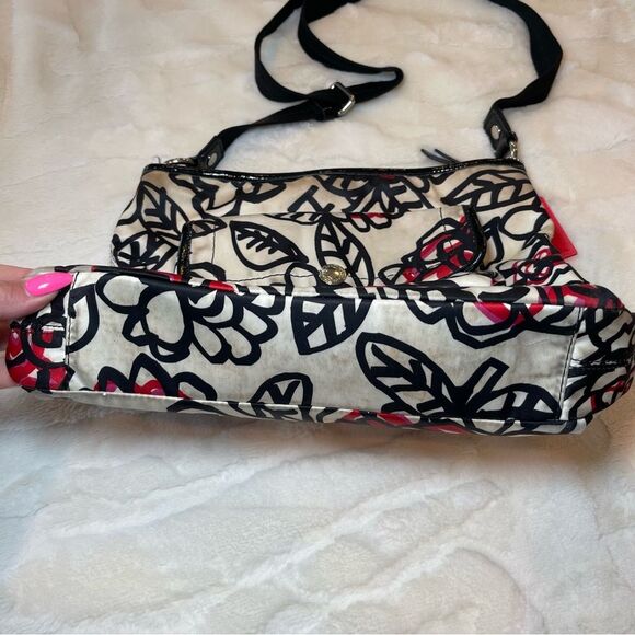 Coach Satin Poppy Black White Red Shoulder Crossbody Bag Adjustable Straps - Picture 3 of 13